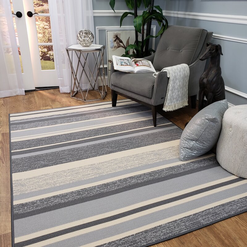 Ebern Designs Zlatkus Striped Graybeige Area Rug And Reviews Wayfair